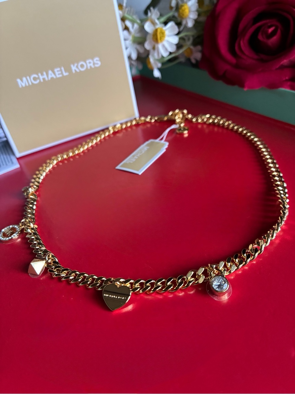 Michael Kors Gold Heart Charm Chain Necklace - Gold 17” adjustable